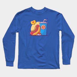 Hot dog, soda And Ketchup Cartoon Vector Icon Illustration Long Sleeve T-Shirt